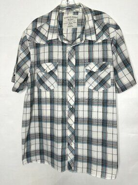 Canyon River Blues Men’s Shirt sz XXL Western Pearl Snap Turquoise Gray Plaid SS